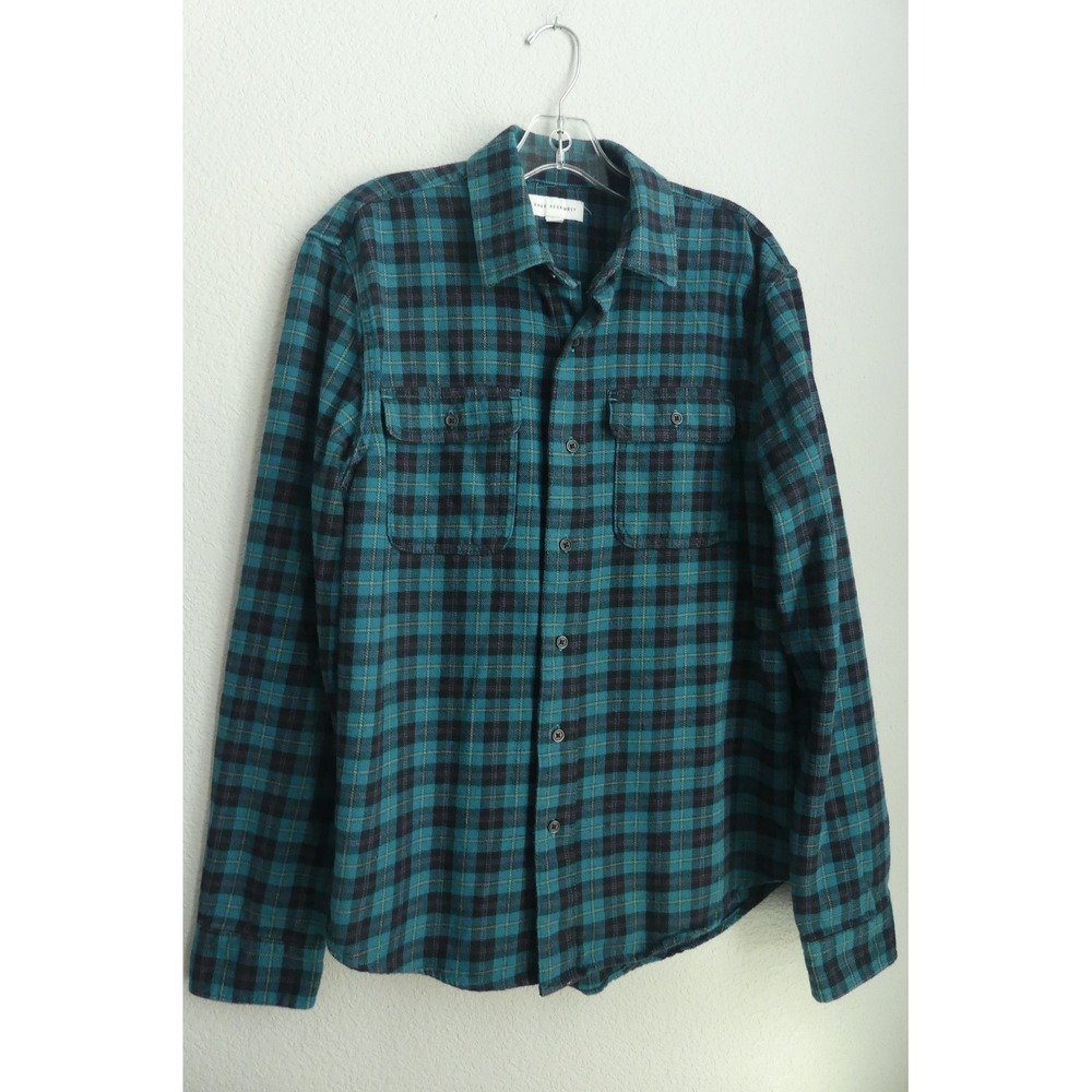 Free Assembly Mens M Plaid Flannel Shirt Teal Black Heavy Cotton Button Down - Picture 1 of 8